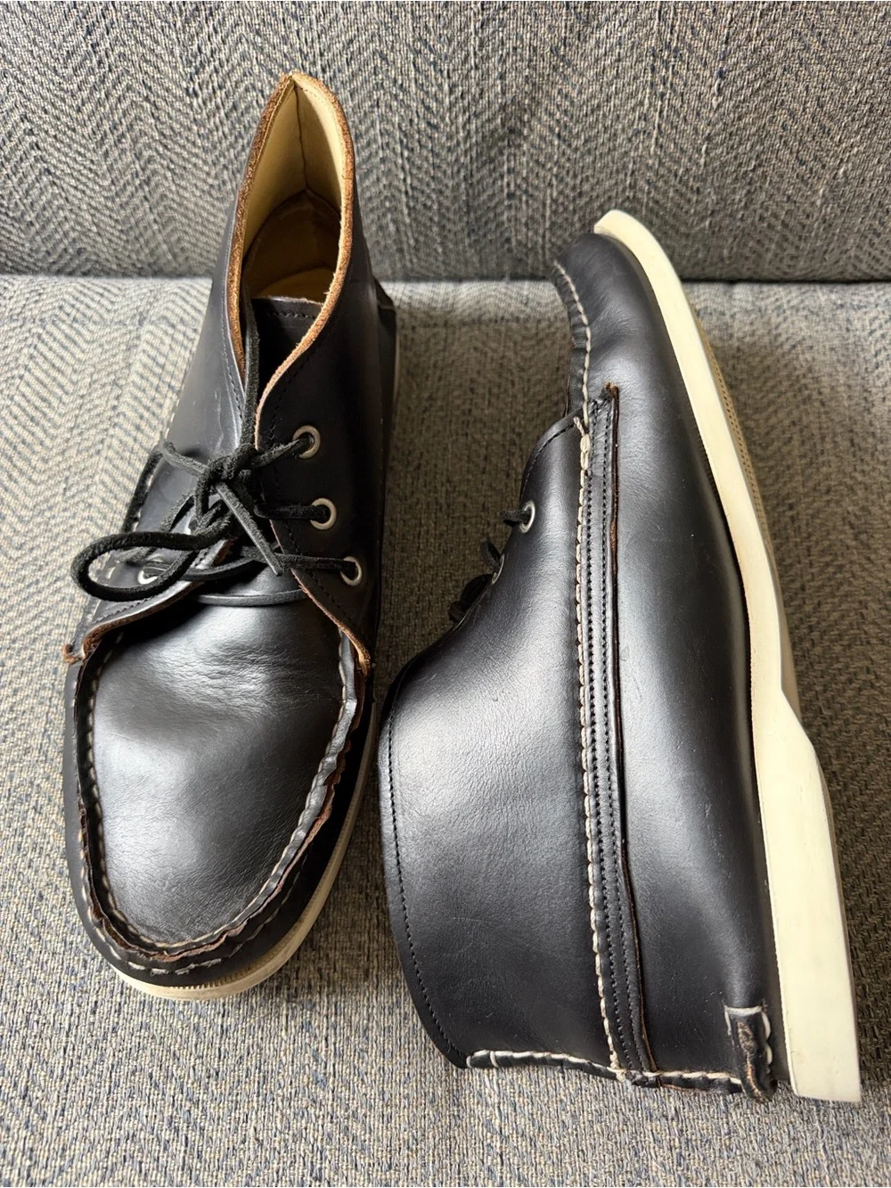 Quoddy Men’s Black Boat Moc Toe High Top Moccasin Shoes Size: 10